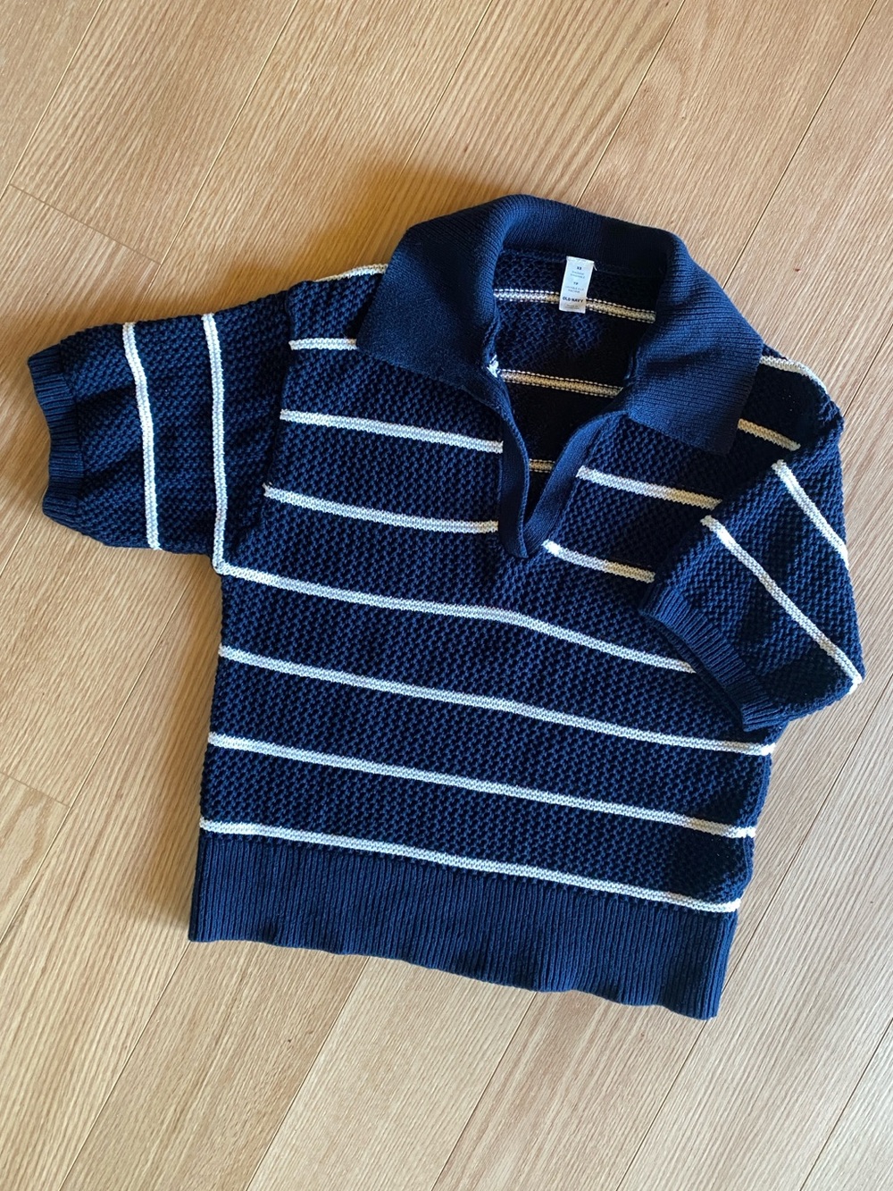 Navy White Striped Knit Polo Sweater